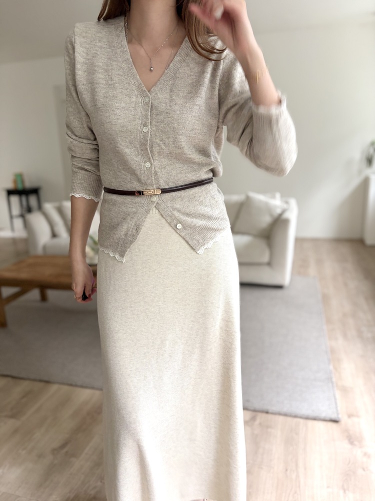 Plain Knit Skater Skirt (Oatmeal)