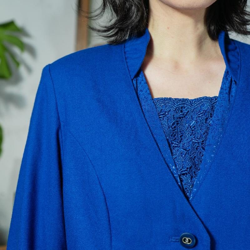 Vintage Japanese Blazer Royal Blue V-Neck Stand Collar Blazer(MT1609-7)