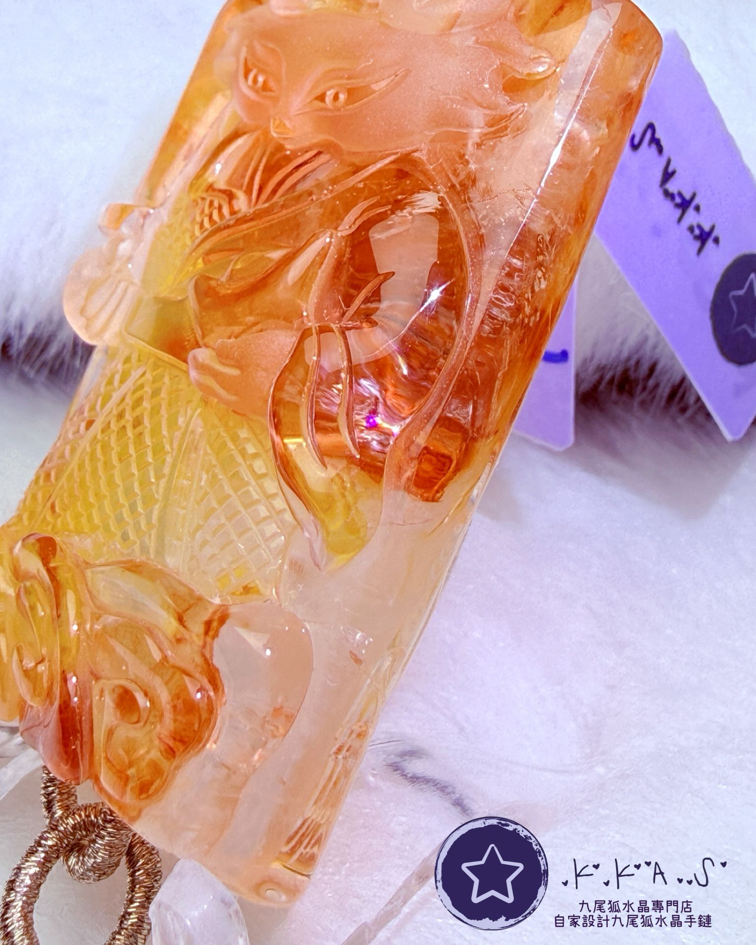 K00125 橙紅膠花 將軍狐 - 吊墜/手牌兩用款