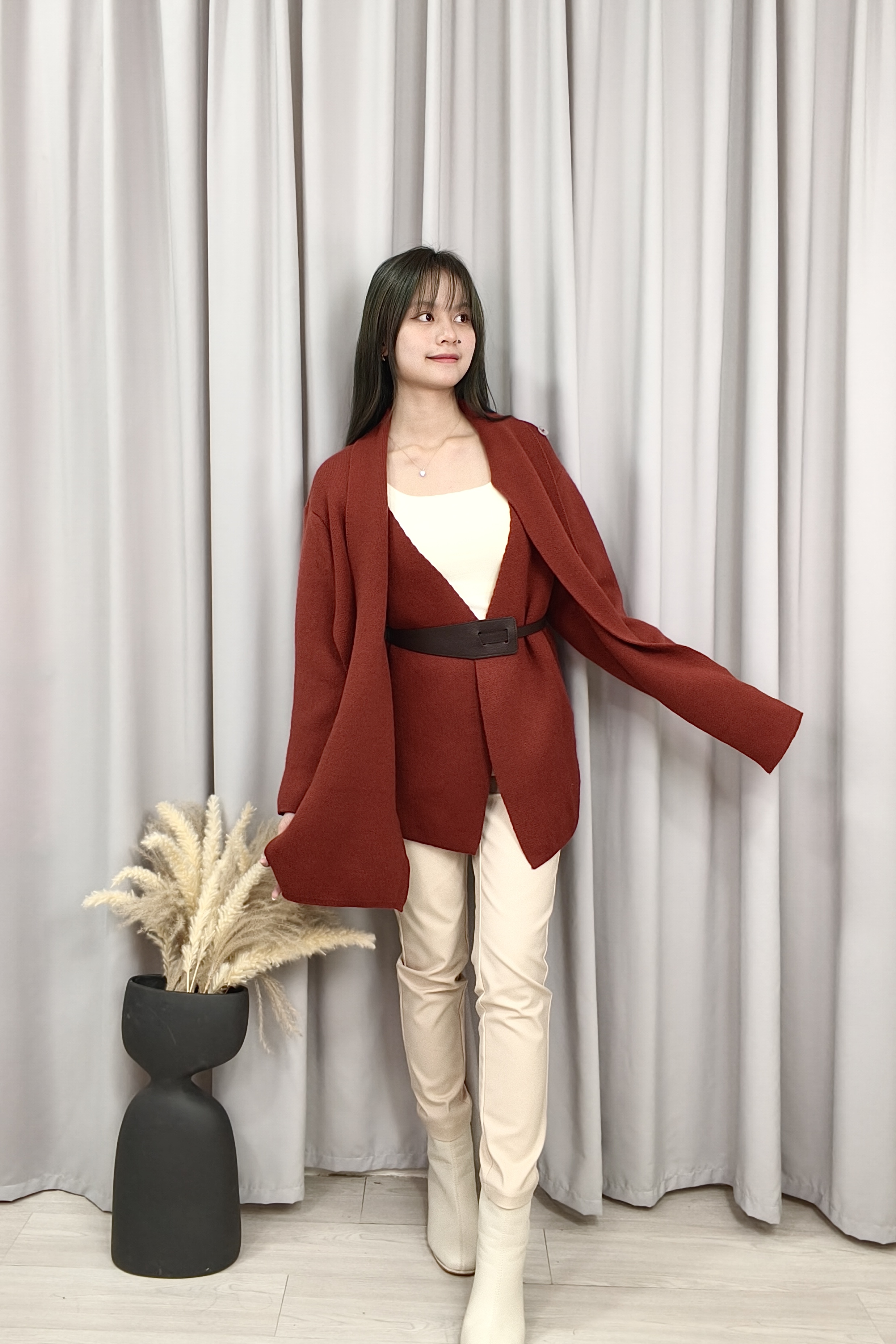 932 Draped Collar Belted Statement Jacket