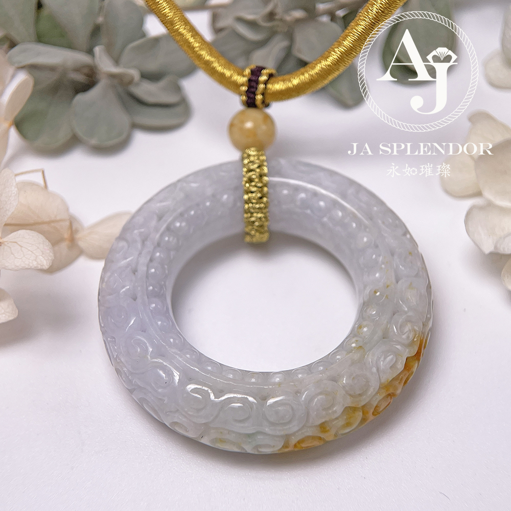 JN-3299 天然翡翠A玉 復古回紋順利招財黃翡精工雕刻糖環