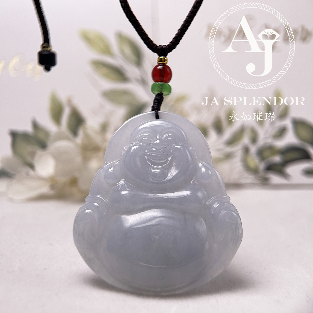 JN-1613 天然翡翠A玉 冰種淡紫笑口常開大肚佛公吊墜
