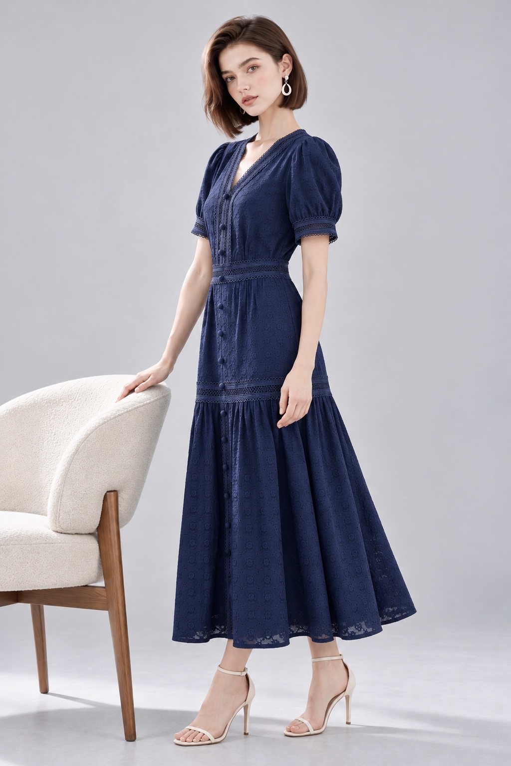 39357 Lace V-Neck Midi Dress