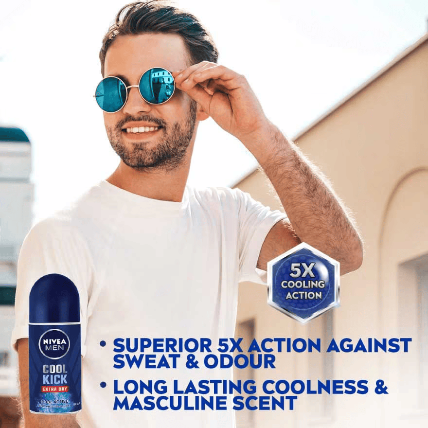 NIVEA FOR MEN Deodorant Roll On 50ml Cool Kick Blue