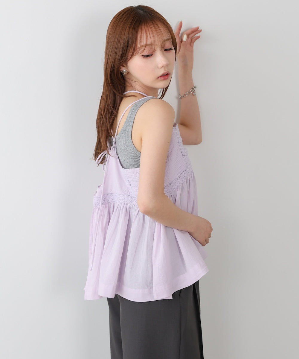 <JP> 細肩刺繡蕾絲傘擺Top* 3色入 <預購>