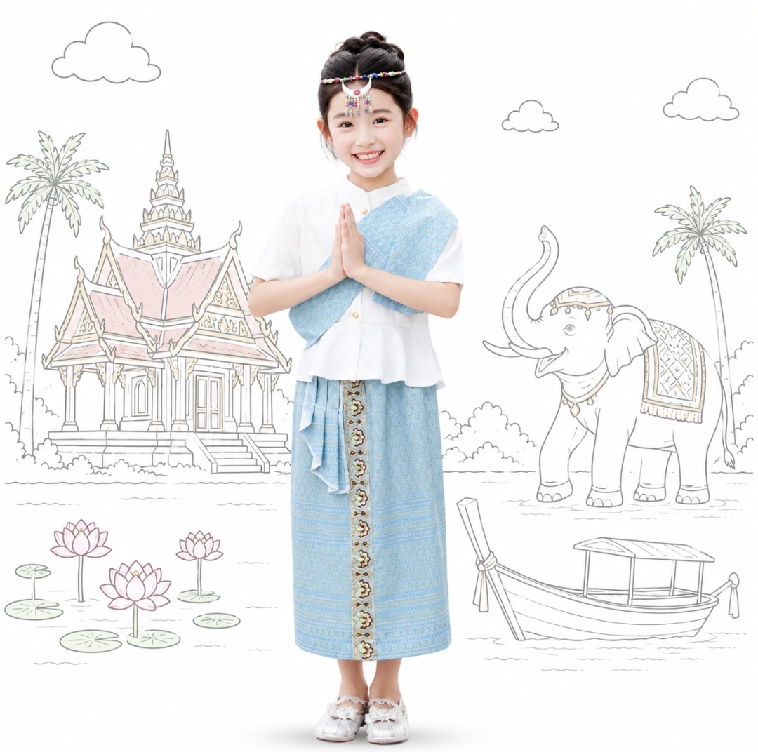 泰國民族服裝 女童 Thai Traditional Costume｜International Day 學校文化日表演服｜香港現貨｜Lets Cosplay