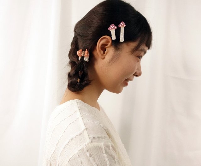 粉色蘑菇 髮夾Set 鴨嘴夾