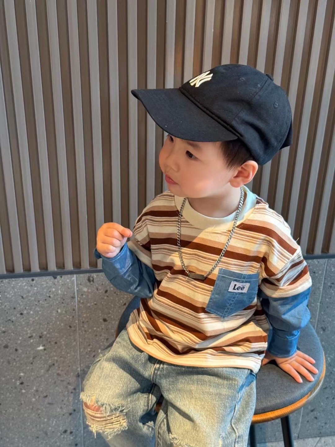 B0088牛仔拼接長袖