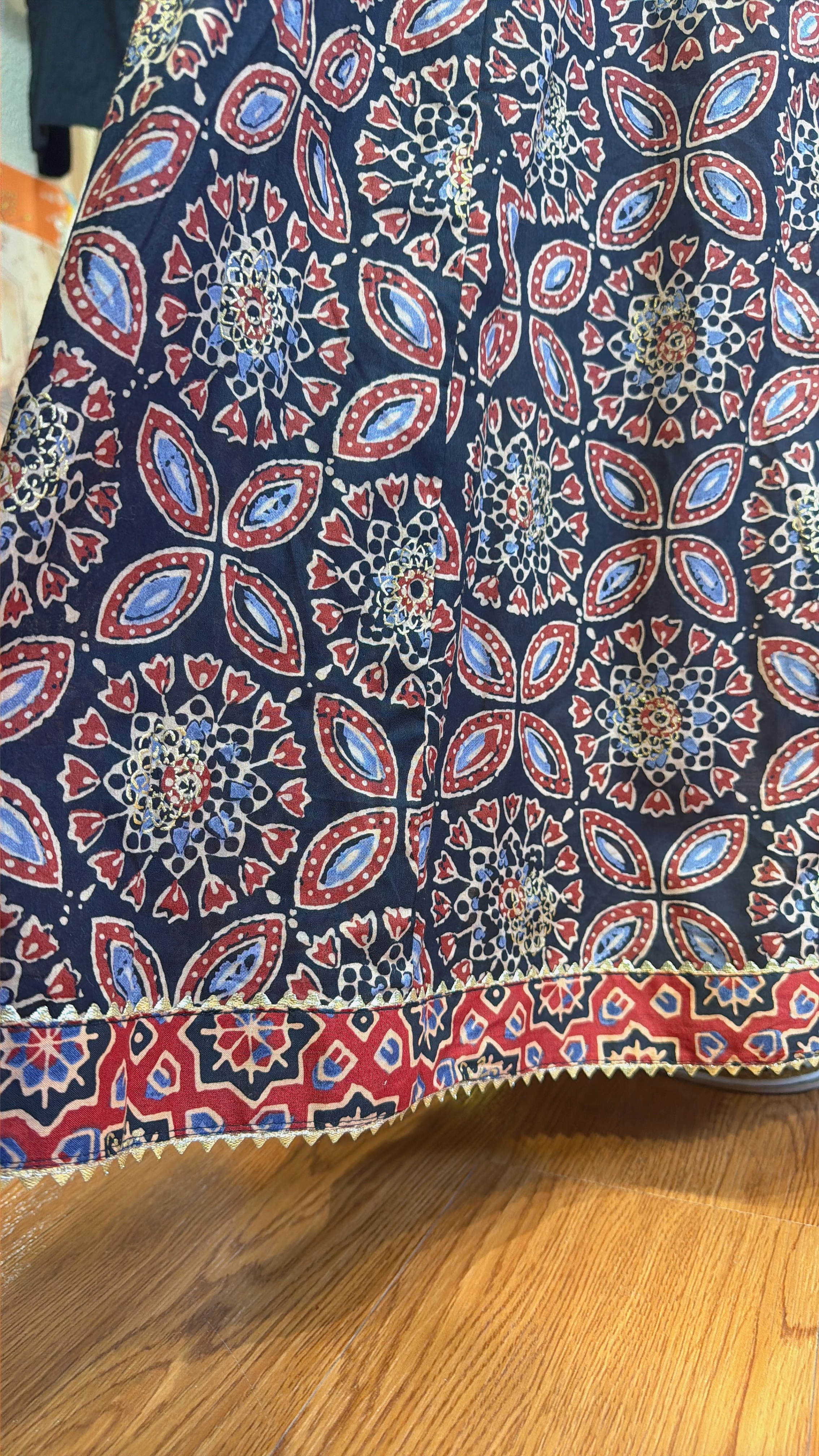 2342 Black Floral Block Print Skirt 