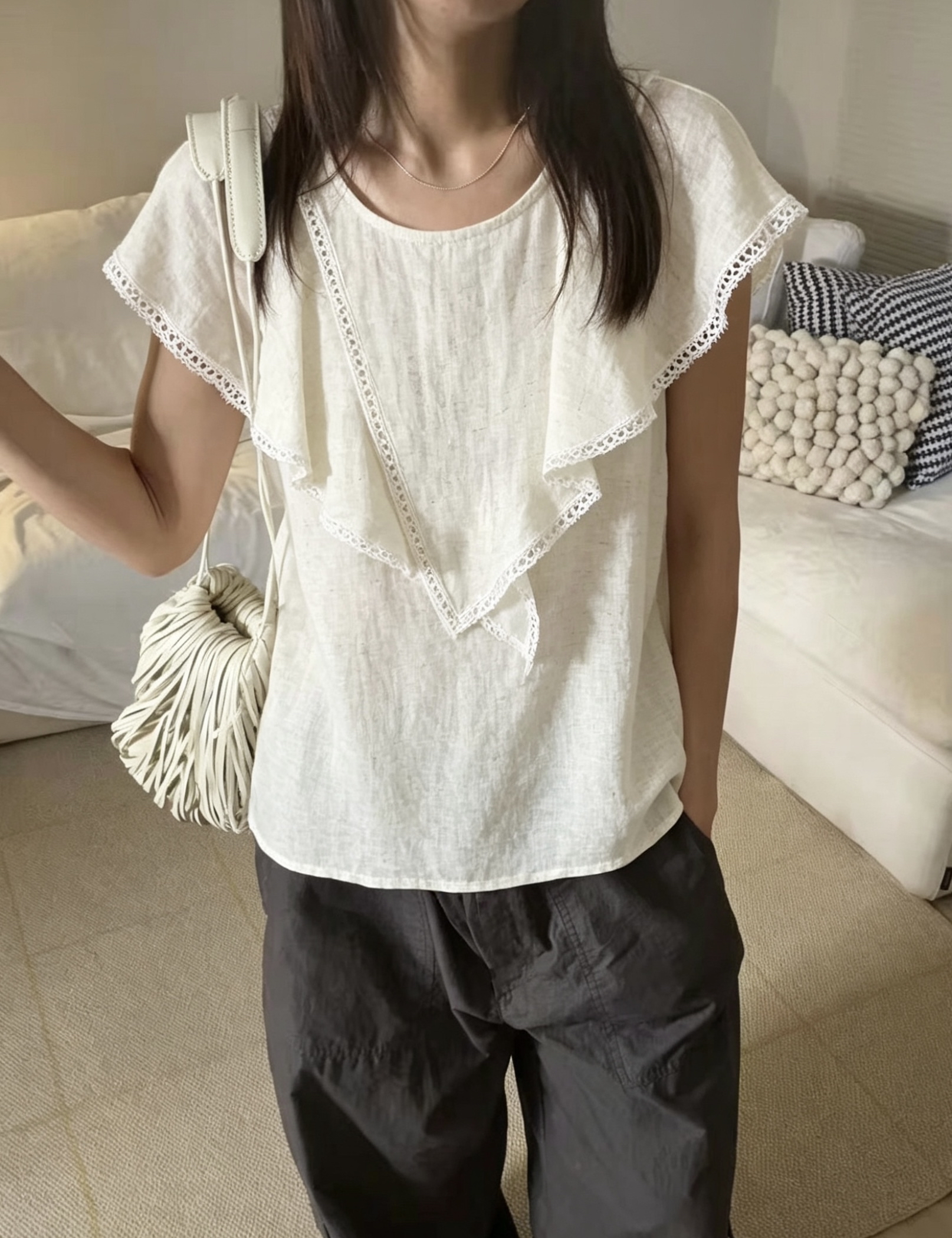 通花邊ruffle Top