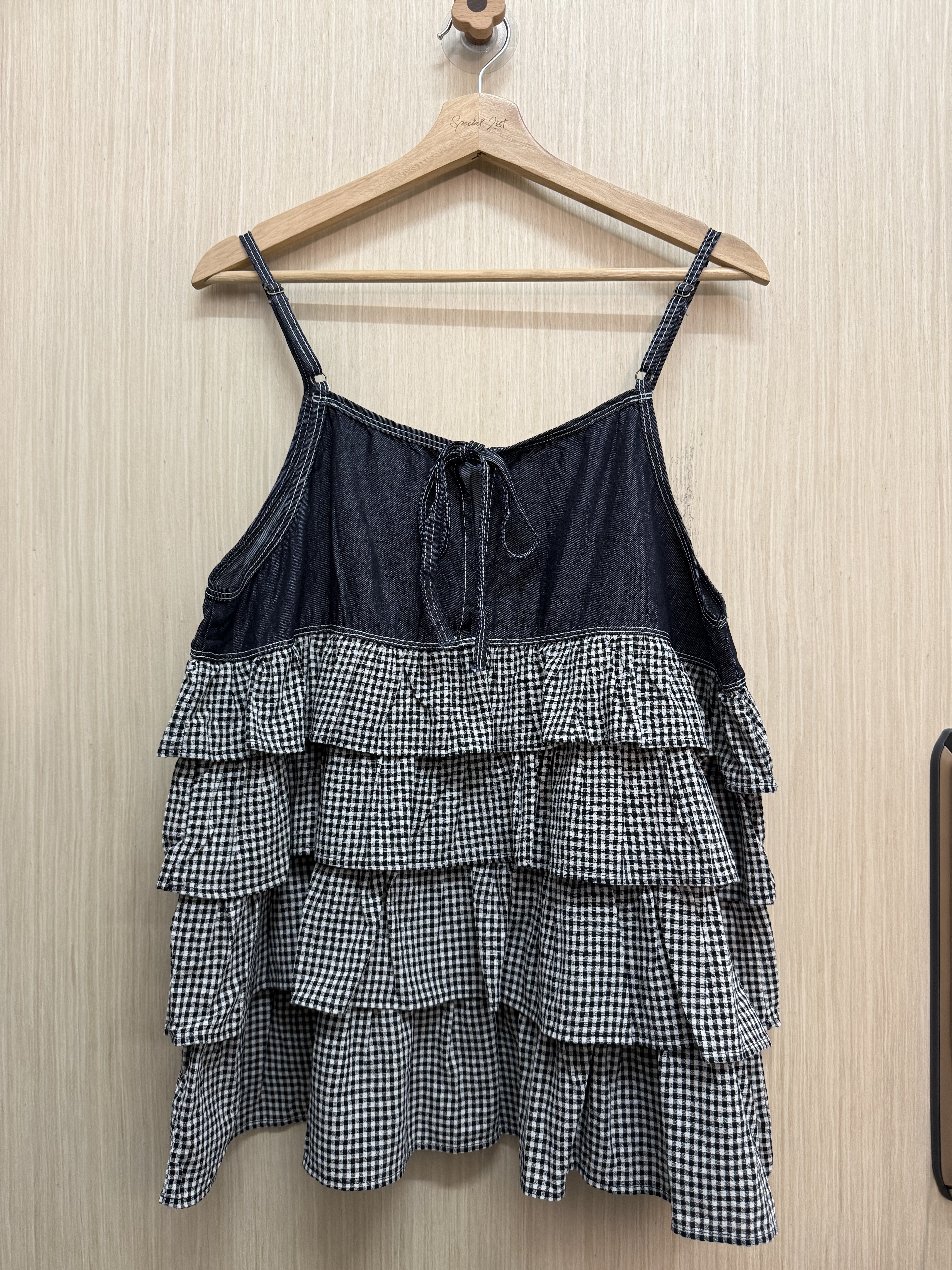 格仔拼牛布吊帶