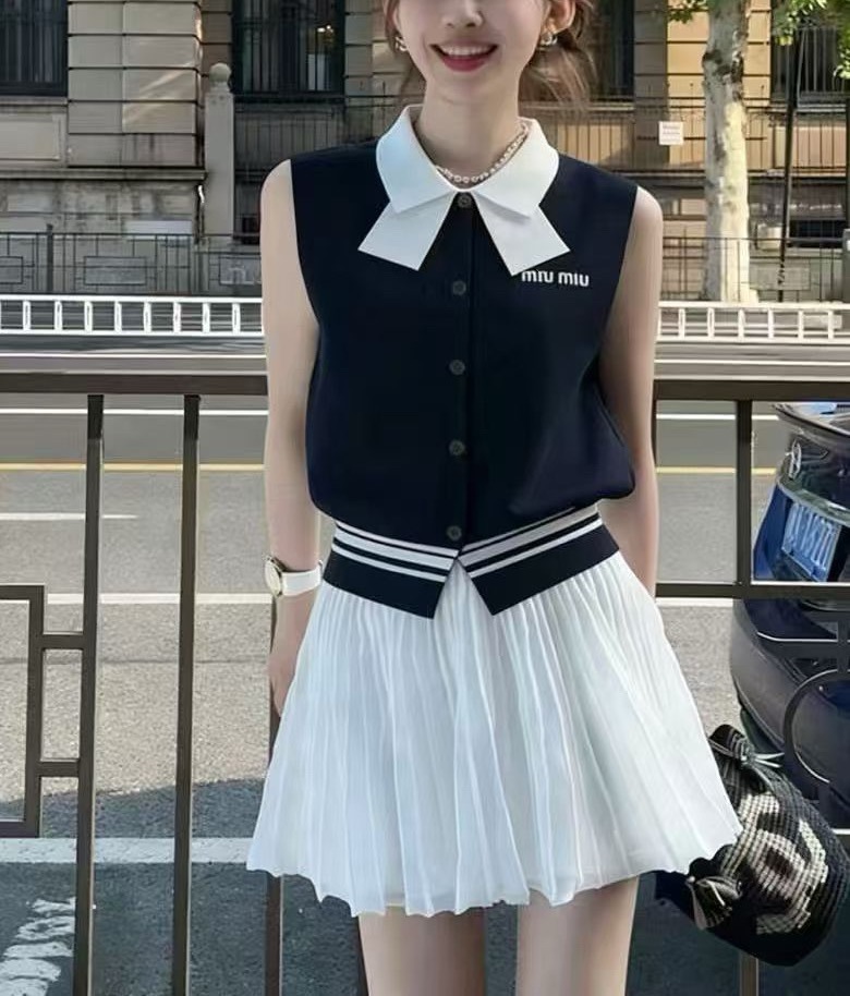 MiuMiu 撞色無袖針織開襟冷衫