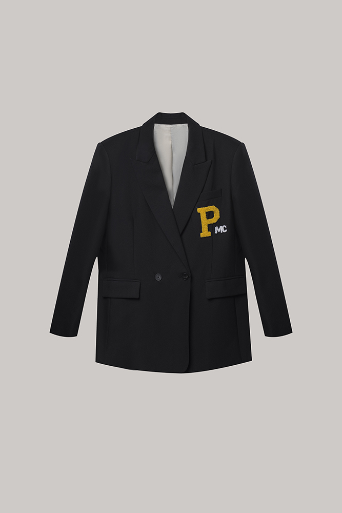 Black Varsity-Inspired Structured Blazer