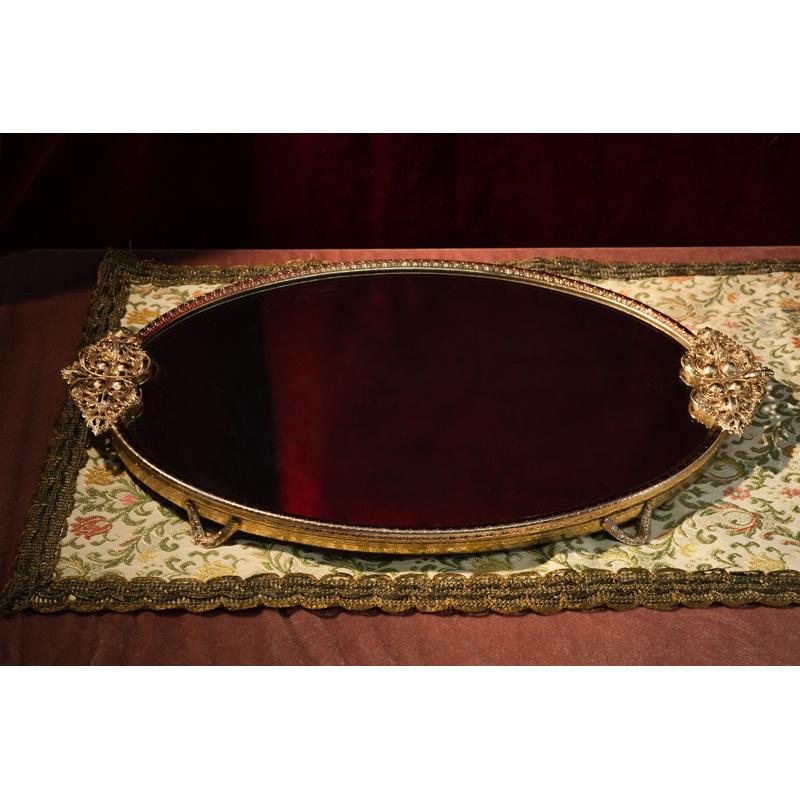 C.a. 1950s Sophisticated Scrollwork Champagne Rose Gold Regent of London Mirror Tray(MT1530)