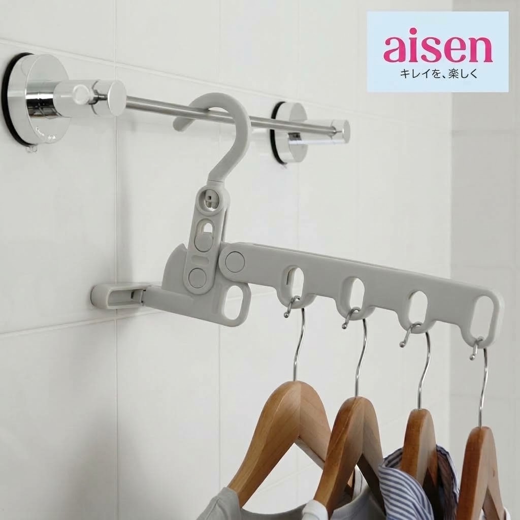 🔥🔥【日本直送《AISEN》5連掛鉤室內摺疊晾衣架】