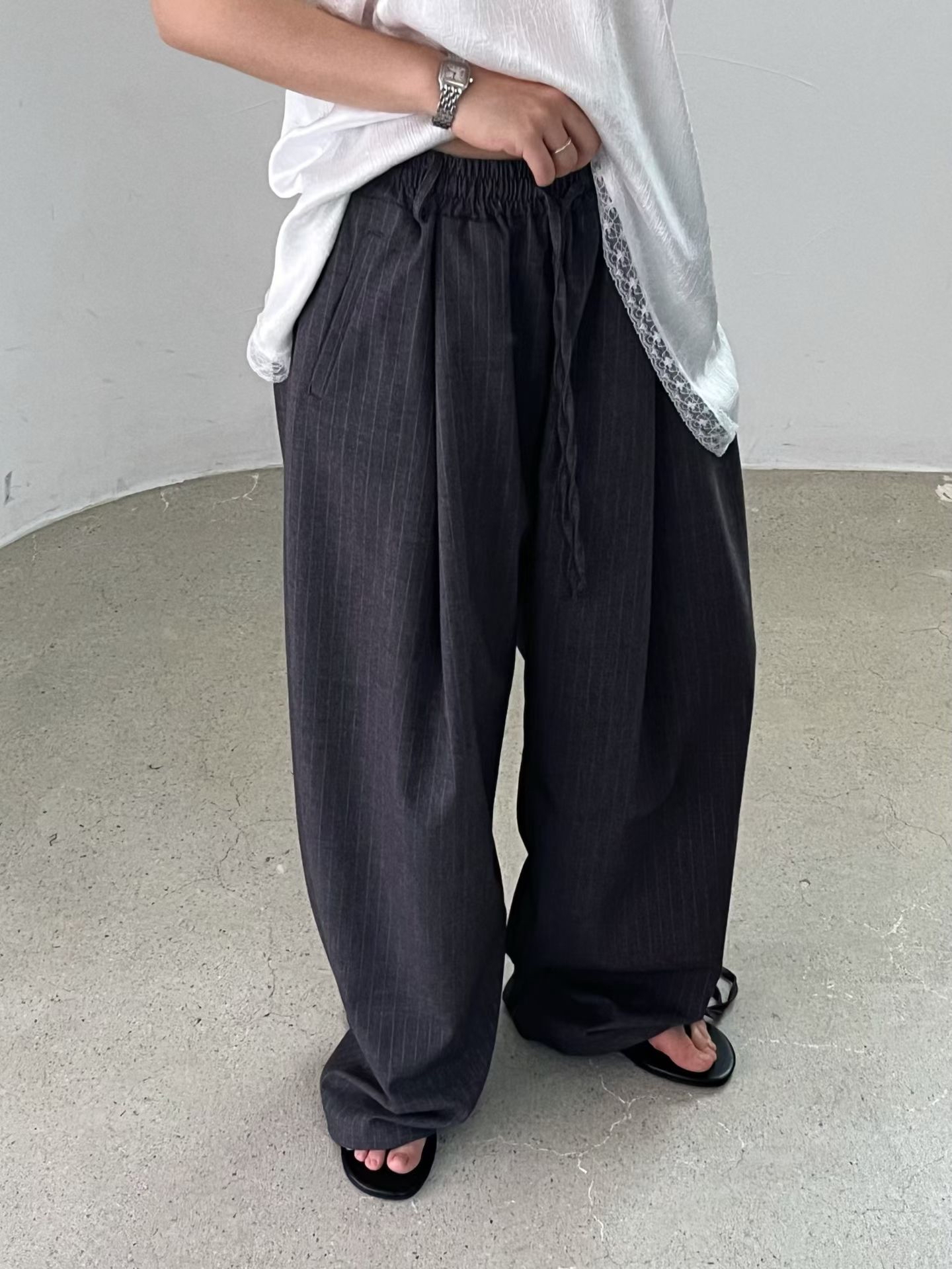時尚寬鬆條紋休閒褲