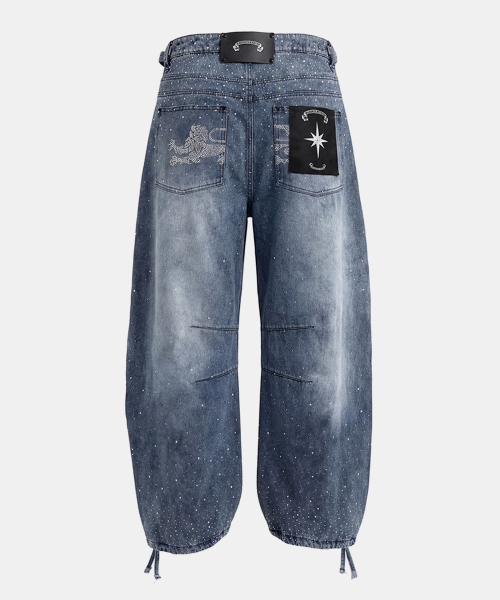 BBNT Rhinestone Curved Pants – Light blue - BBNT 라인스톤 커브드 팬츠 - 라이트블루