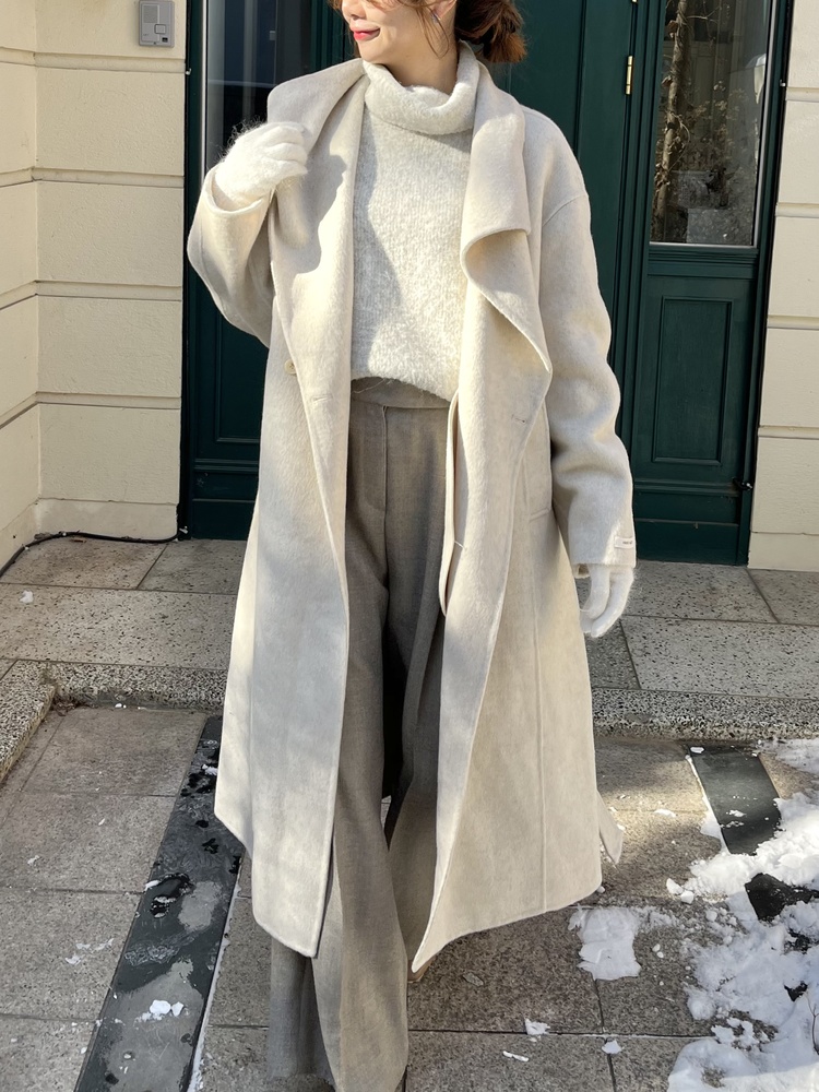 [70% Wool] Parisian Belted Wool Coat (Oat)