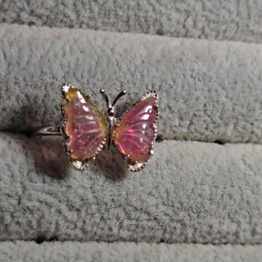 Candy tourmaline butterfly ring, adjustable sterling silver (B) - TR279