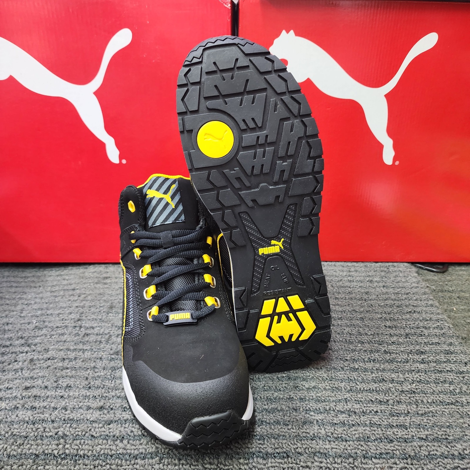 PUMA SAFETY SHOES 63.313.0 CROSSTWIST BLACK MID CUT SPORT SAFETY YELLOW BLACK ELECTRICAL HAZARD