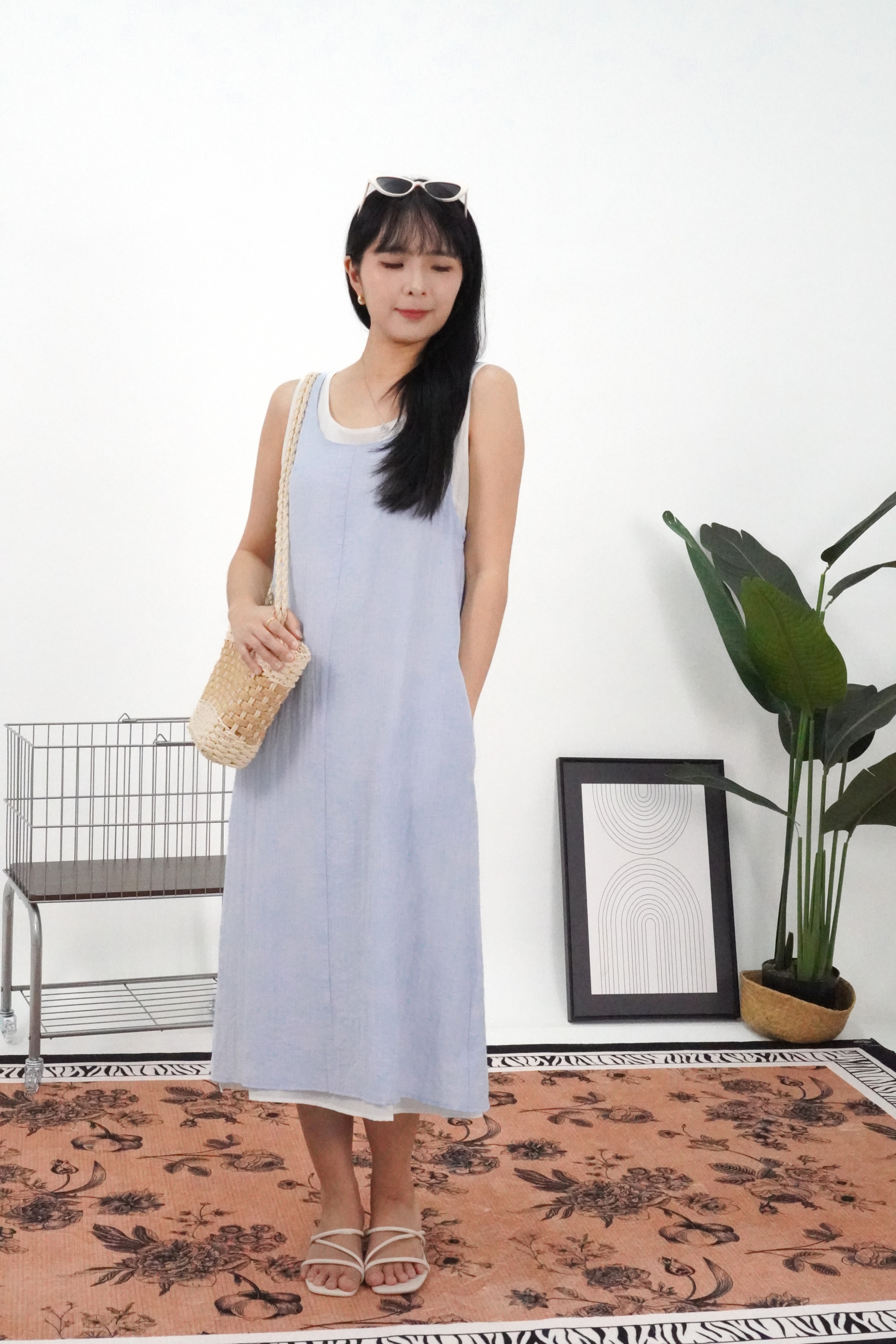 棉麻宽松无袖两件套连衣裙