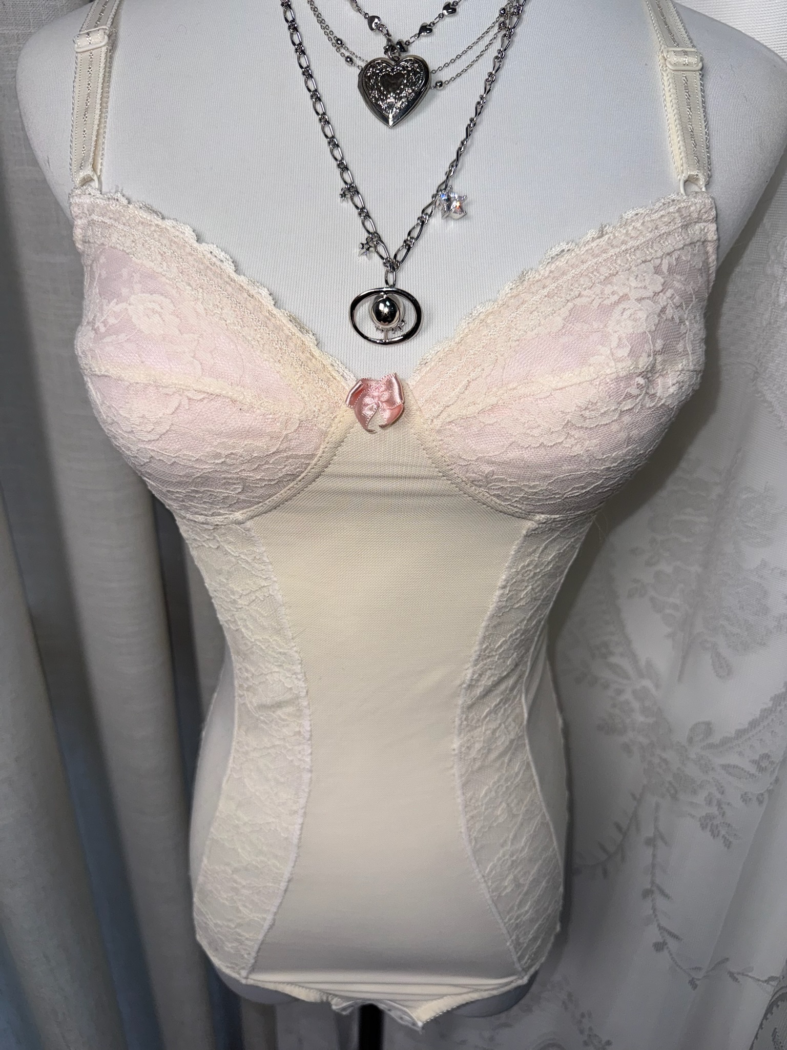 Cream Angelic Lace Panel Corset Bodysuit