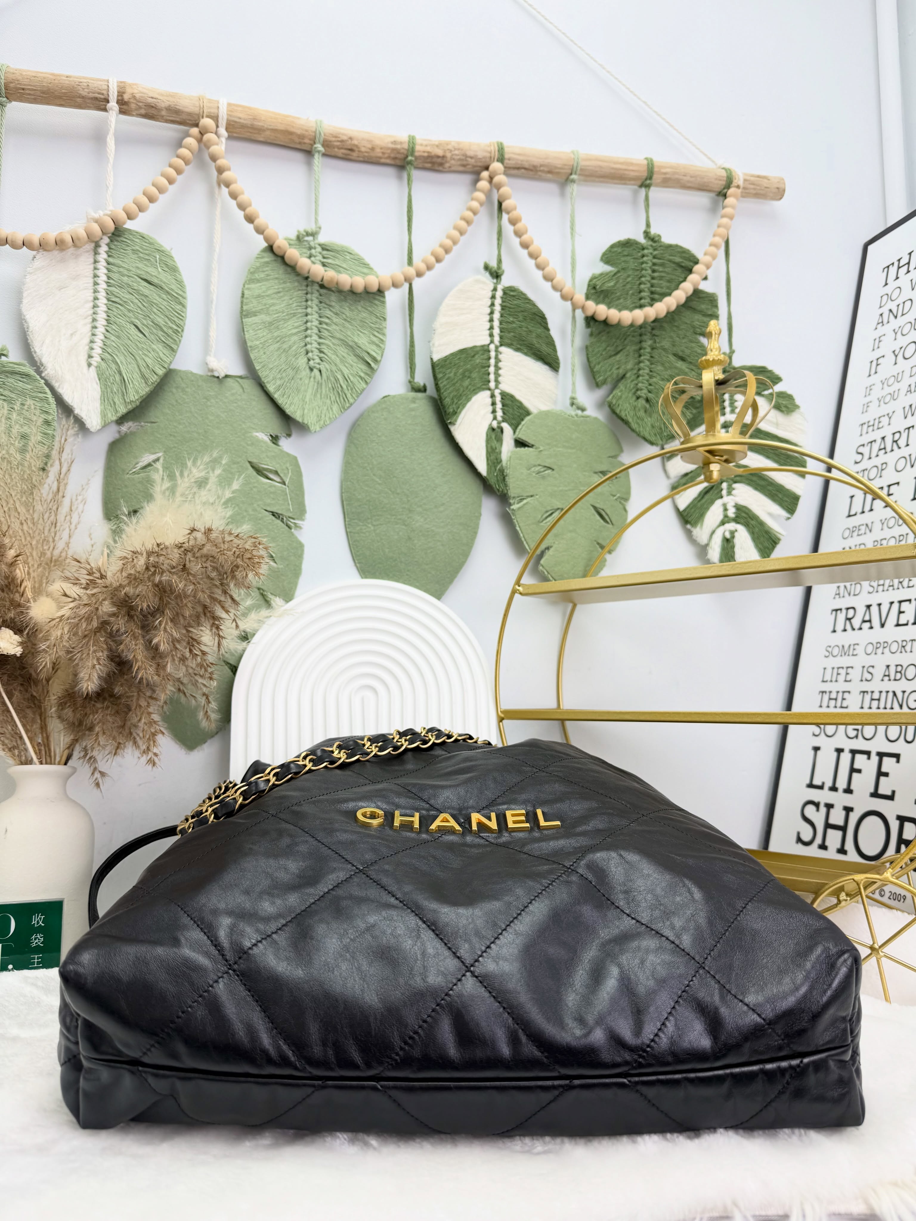Chanel👜 PRE OWNED 🛍️🖤22bag Medium 黑金 有塵袋💼