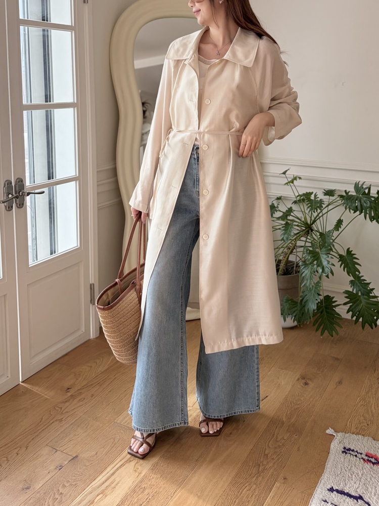 Silky Belted Trench Coat (Ivory)