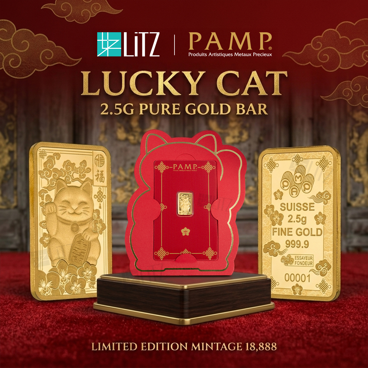 [2.5 gram] LITZ PAMP Suisse Lucky Cat Limited Edition Gold Bar (999.9) PG069