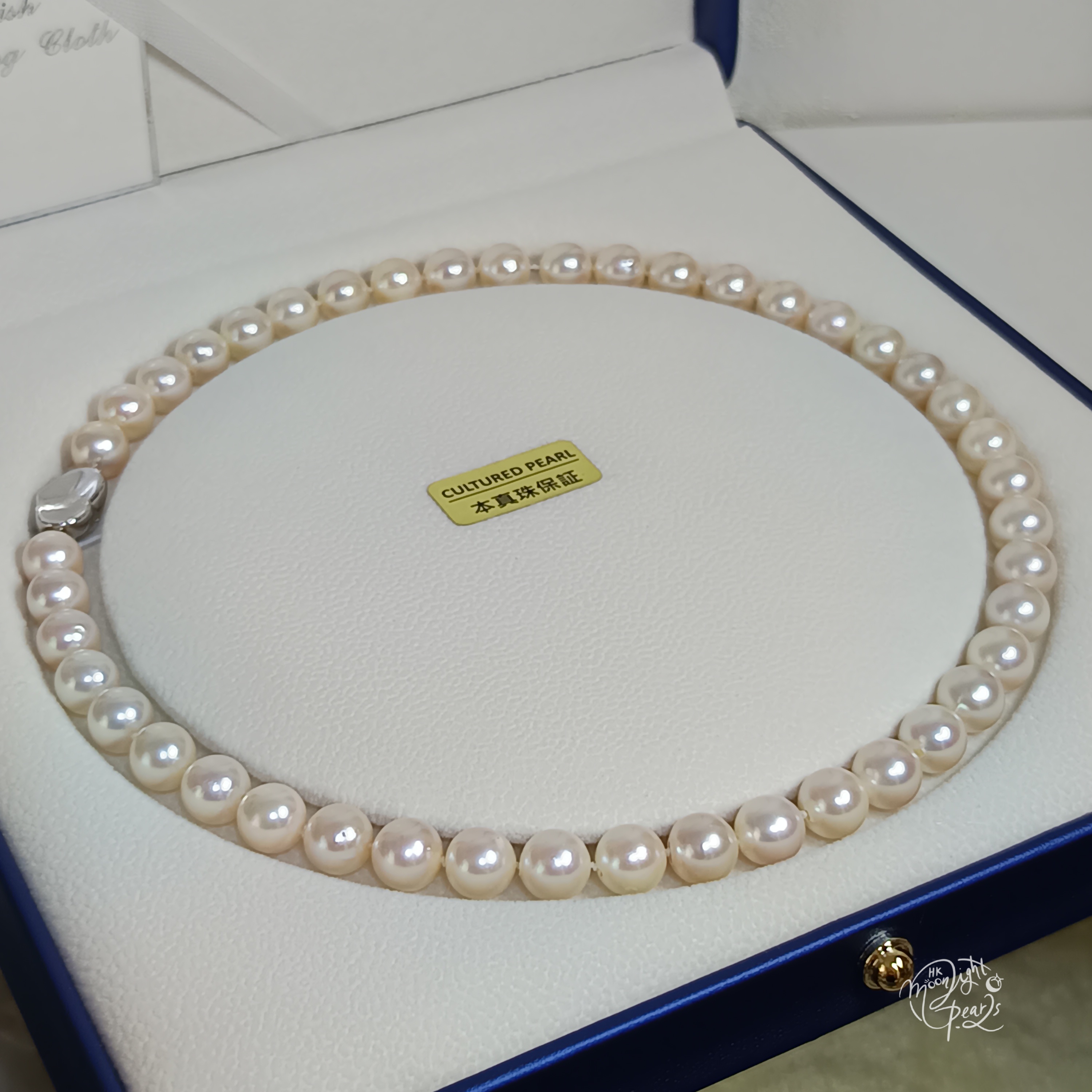 正圓極強光日本akoya香檳粉色海水珍珠925銀愛心扣項鍊