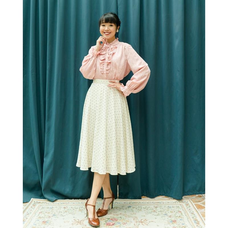 Vintage Japanese Mini Polka Dot Tea Length Swing Skirt / Flare Skirt- Waist 24.5" (MT1606-36）