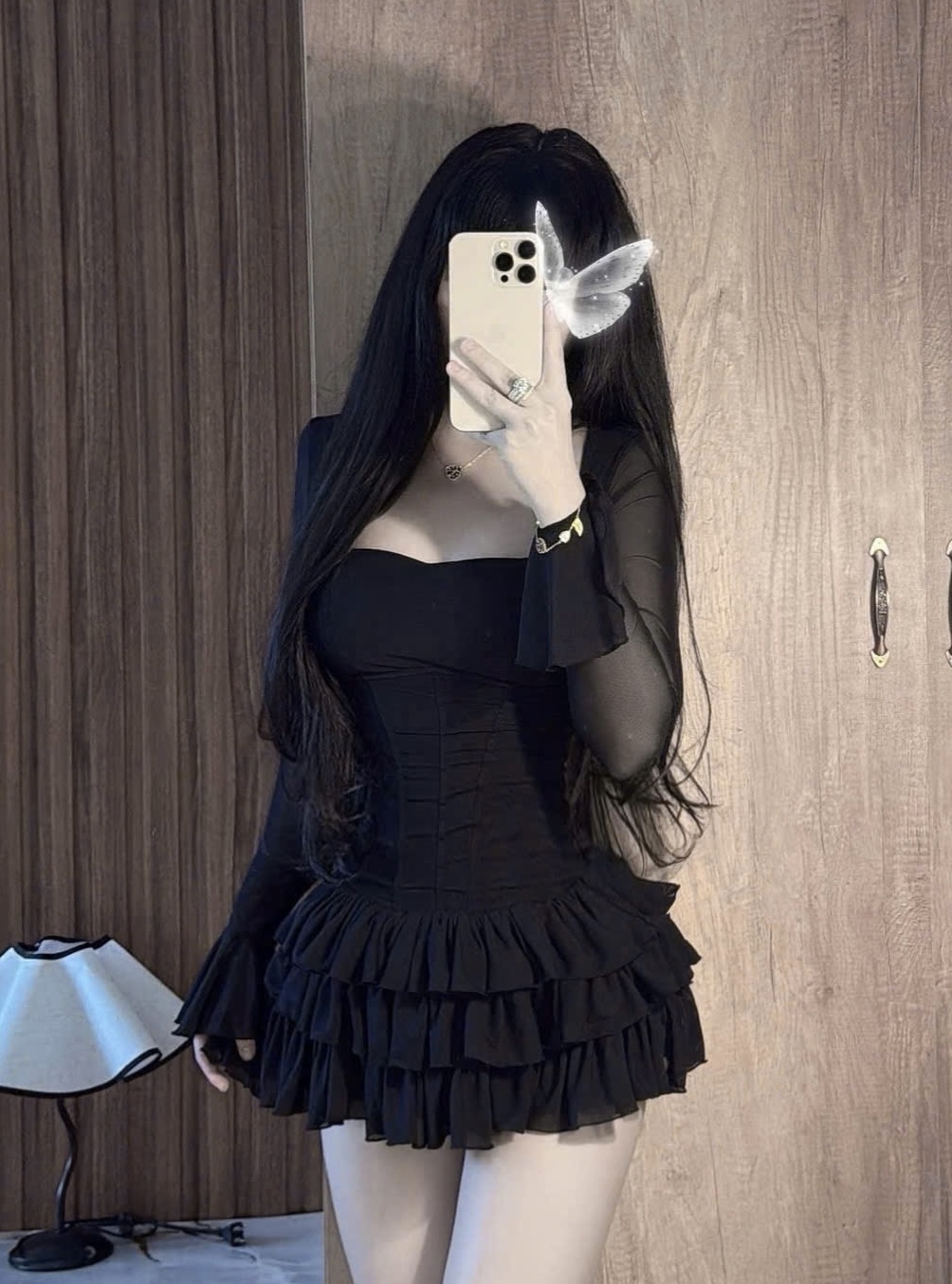 長袖荷葉邊迷你連身裙 