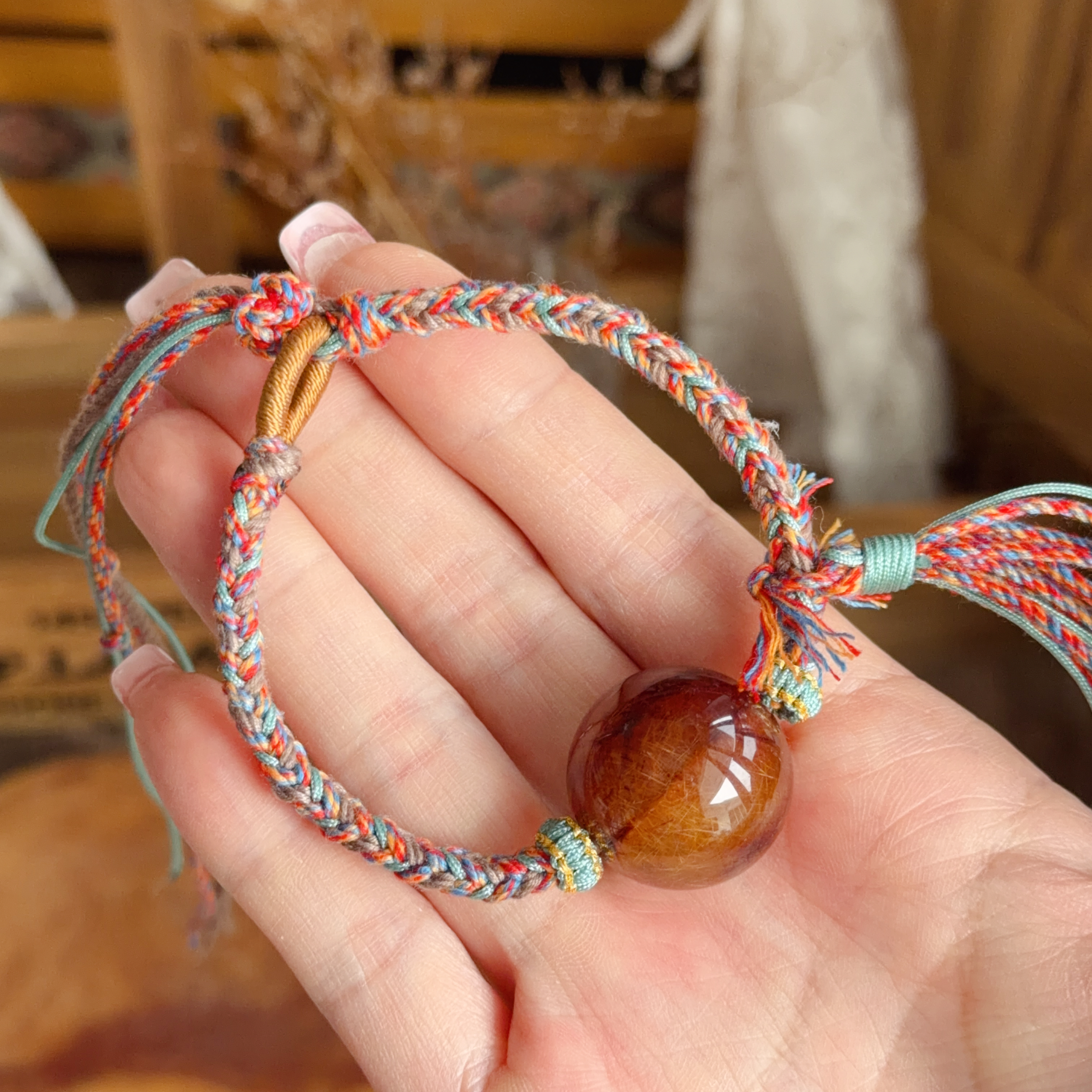 銅髮晶金髮晶共生襯手繩