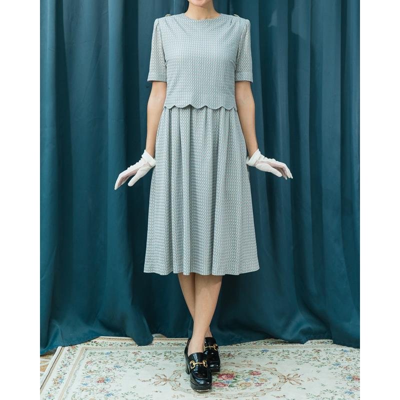Vintage Grey texture Pattern Scalloped Edge Faux Twin Dress(MT1541-20)