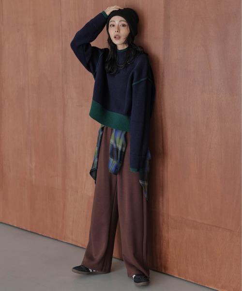 雙面撞色高領針織上衣【JT023】 