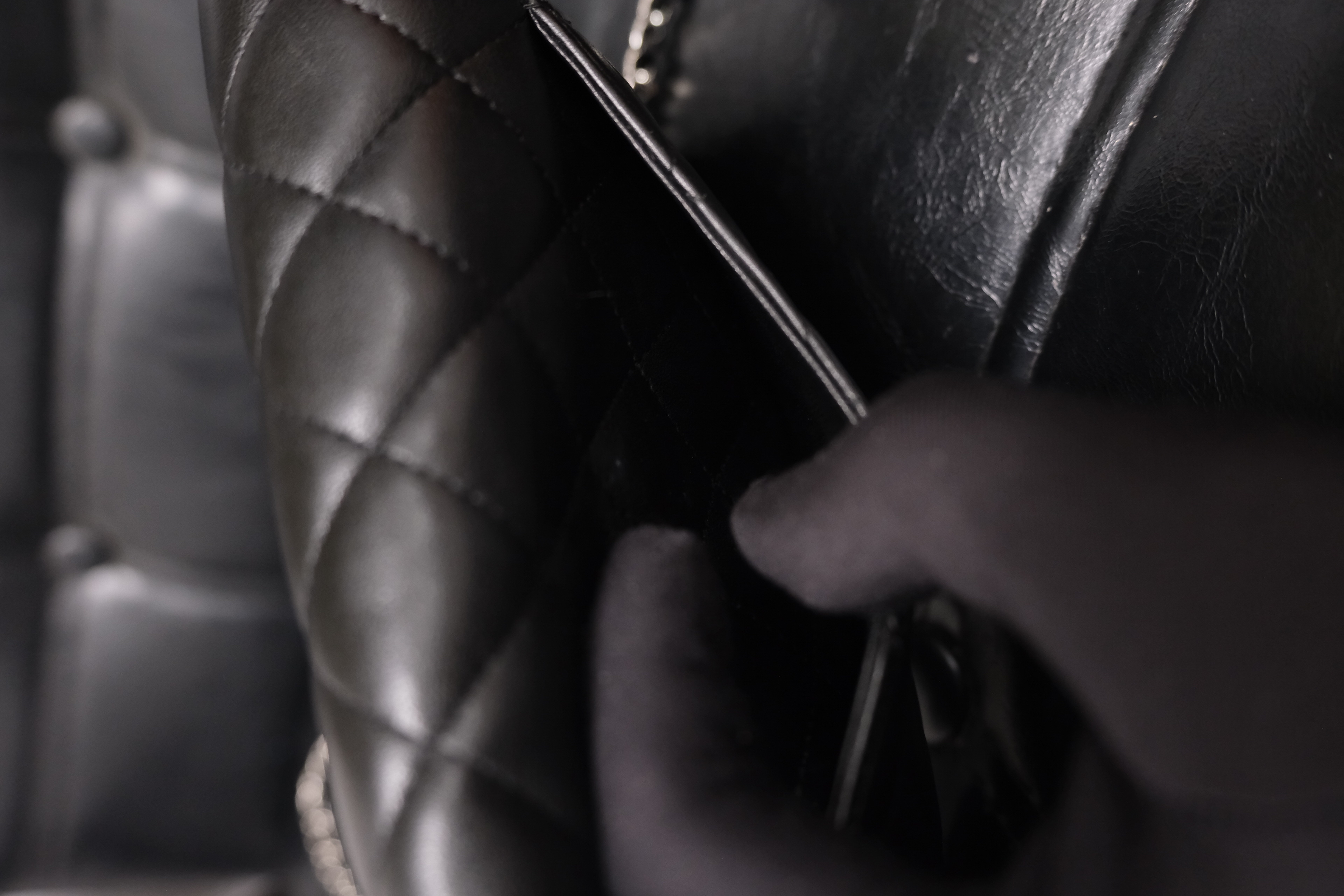 Chanel Lambskin Chain Wallet Black Silver 