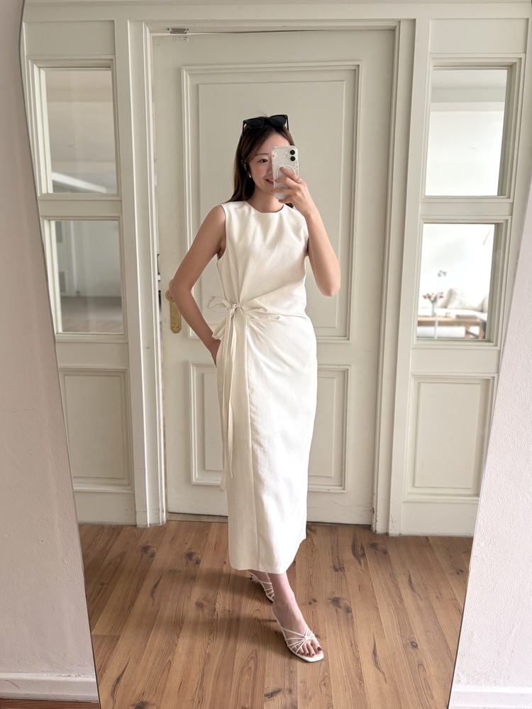 Gathered Waist Tie Dress (Ivory)