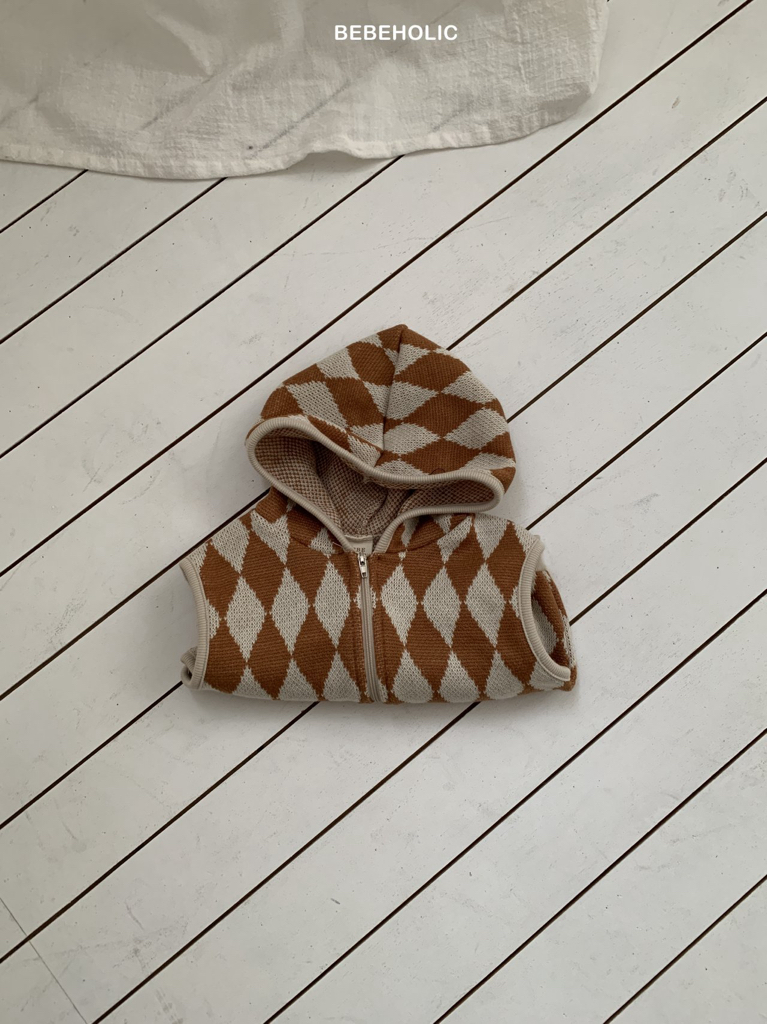 🌸預訂 韓國直送🌸🇰🇷BEBEHOLIC三色菱格連帽背心拉鍊外套