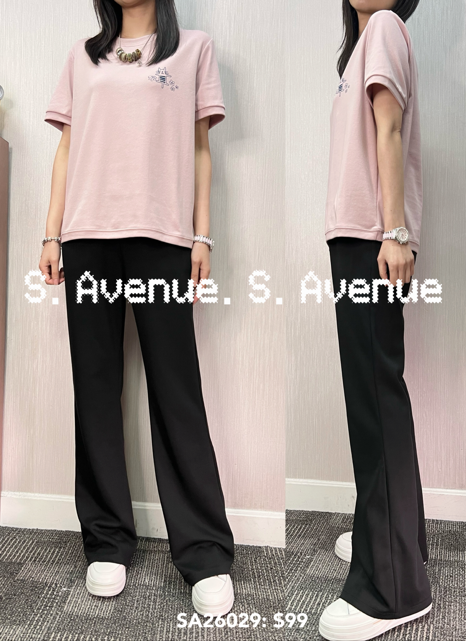 SA26029: 短袖印小貓圖簡約靚tee、