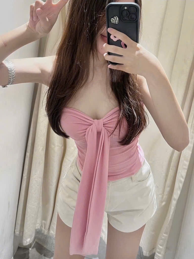 優雅黑色緞帶繫帶抹胸上衣