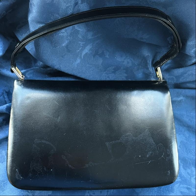 Vintage C.a. 1970s Black Snakeskin & Leather Adjustable Strap Two-Way Handbag from Argentina (MT2024)