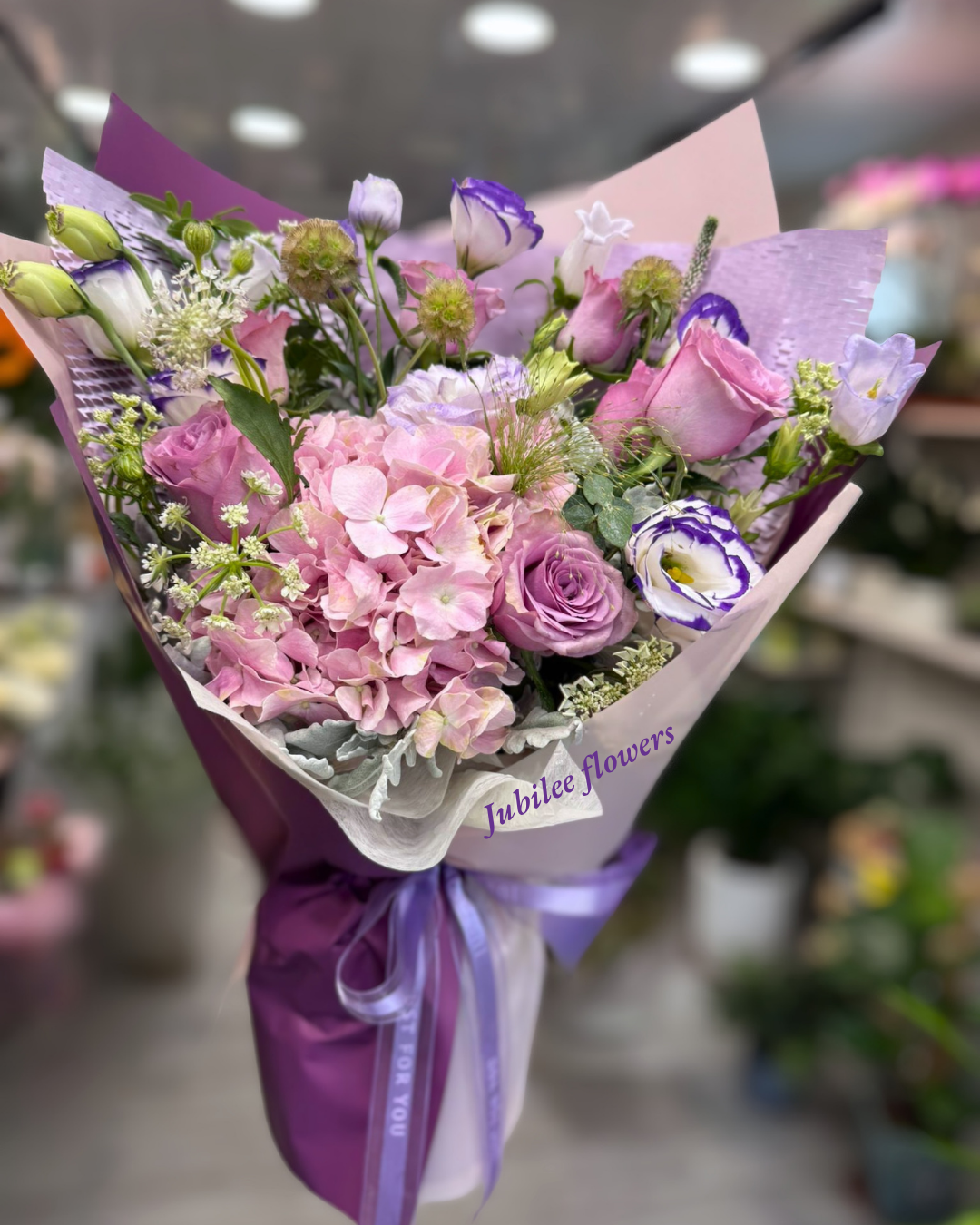 粉色繡球 · 紫色玫瑰花束