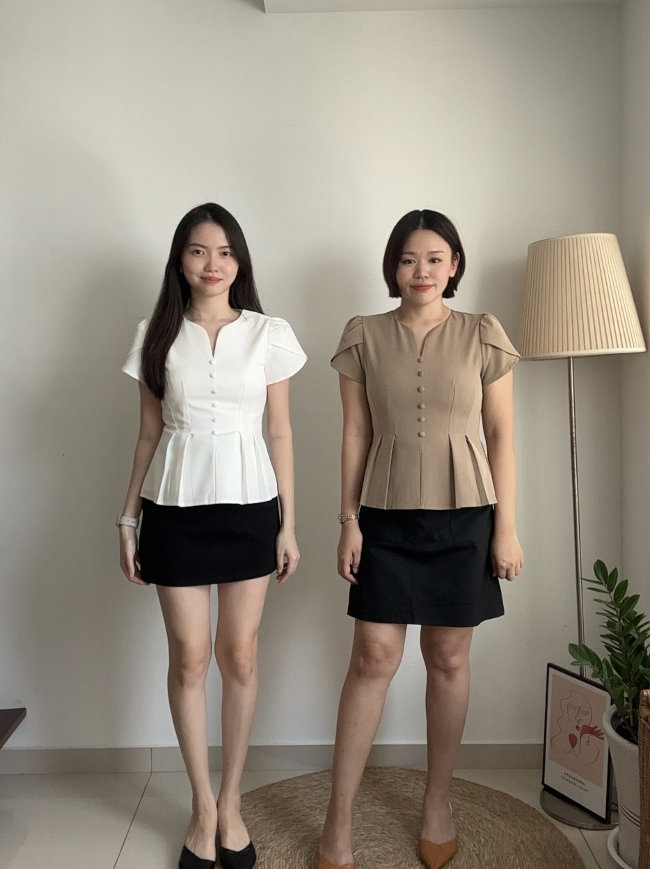 T4133 Puff Sleeve Peplum Top - 3 Colors 