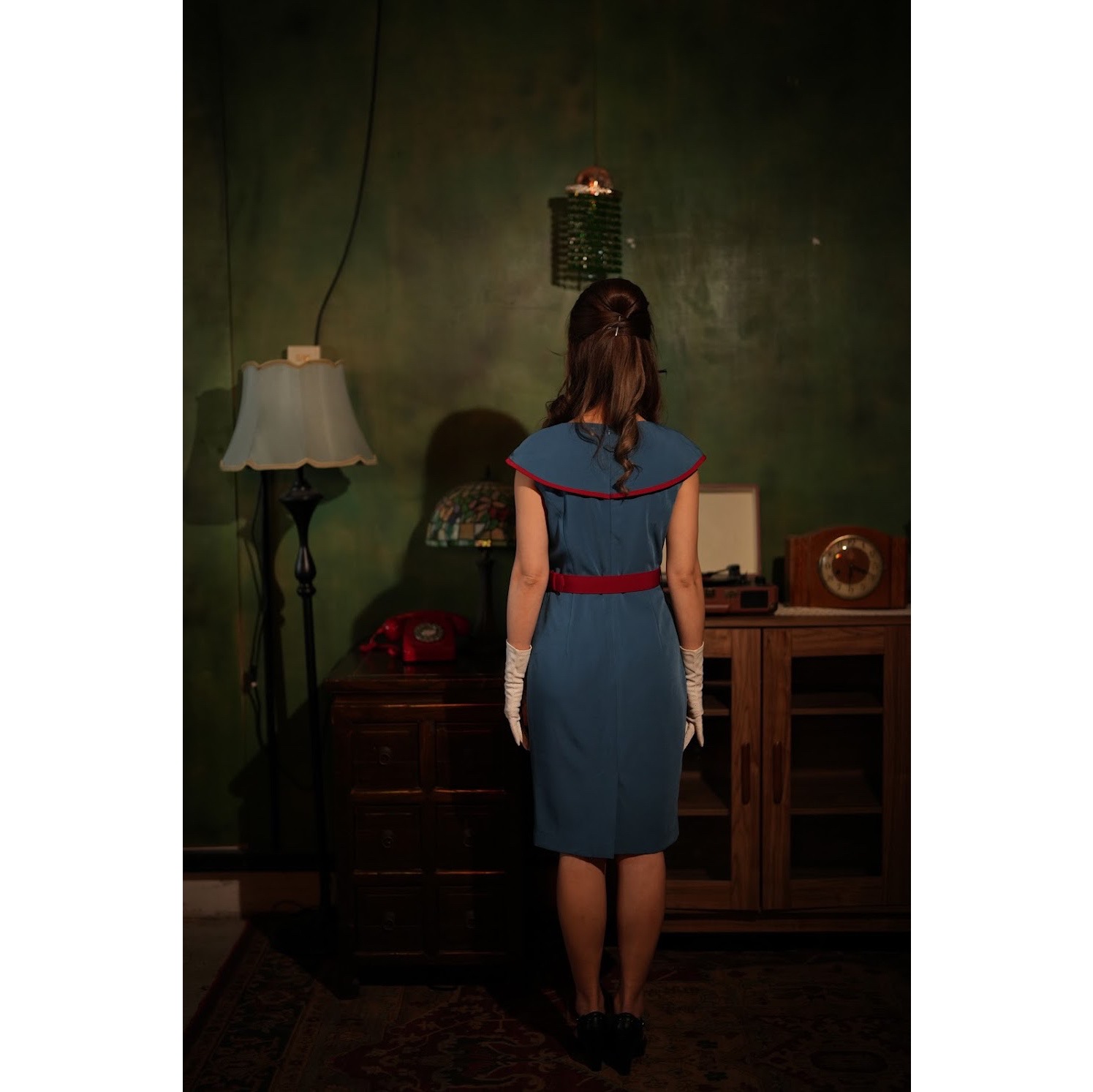 (Last S)1950s Summer Splendour Two Tone Cape Dress - Blue x Red (FM191)