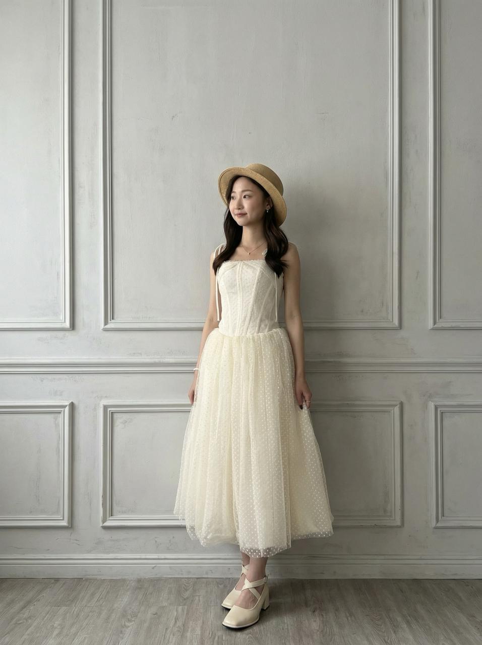 優雅復古風圓點網紗連身裙