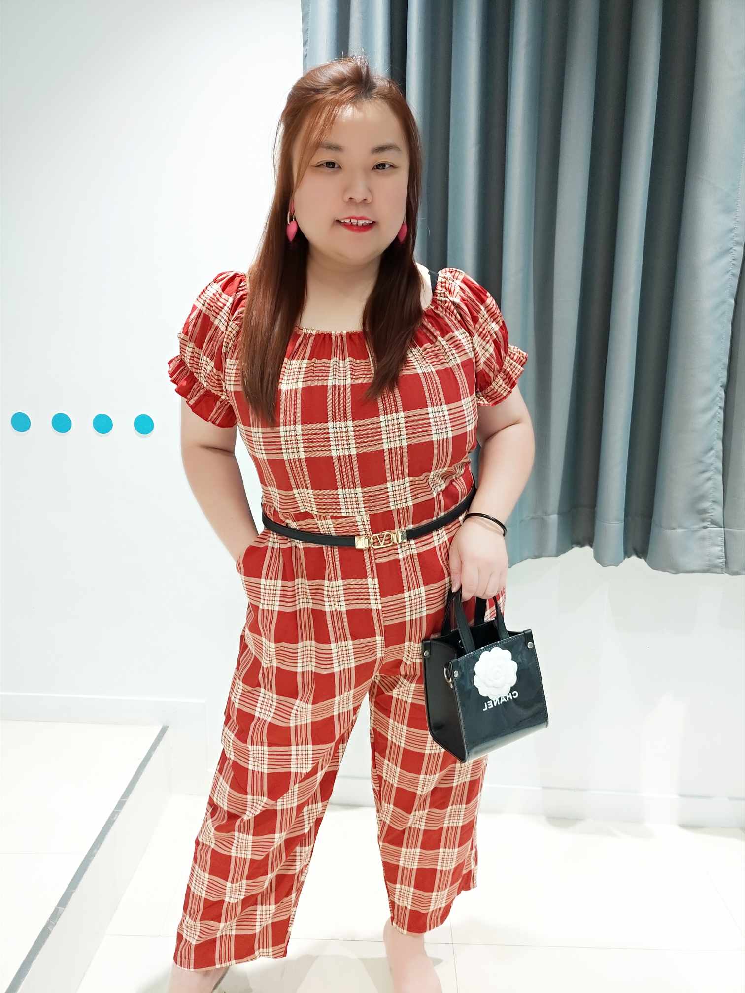 ENA10 THH14/TMD11 泡泡袖格子连身长裤 (胸围 100-130CM) (腰围 30-50寸)