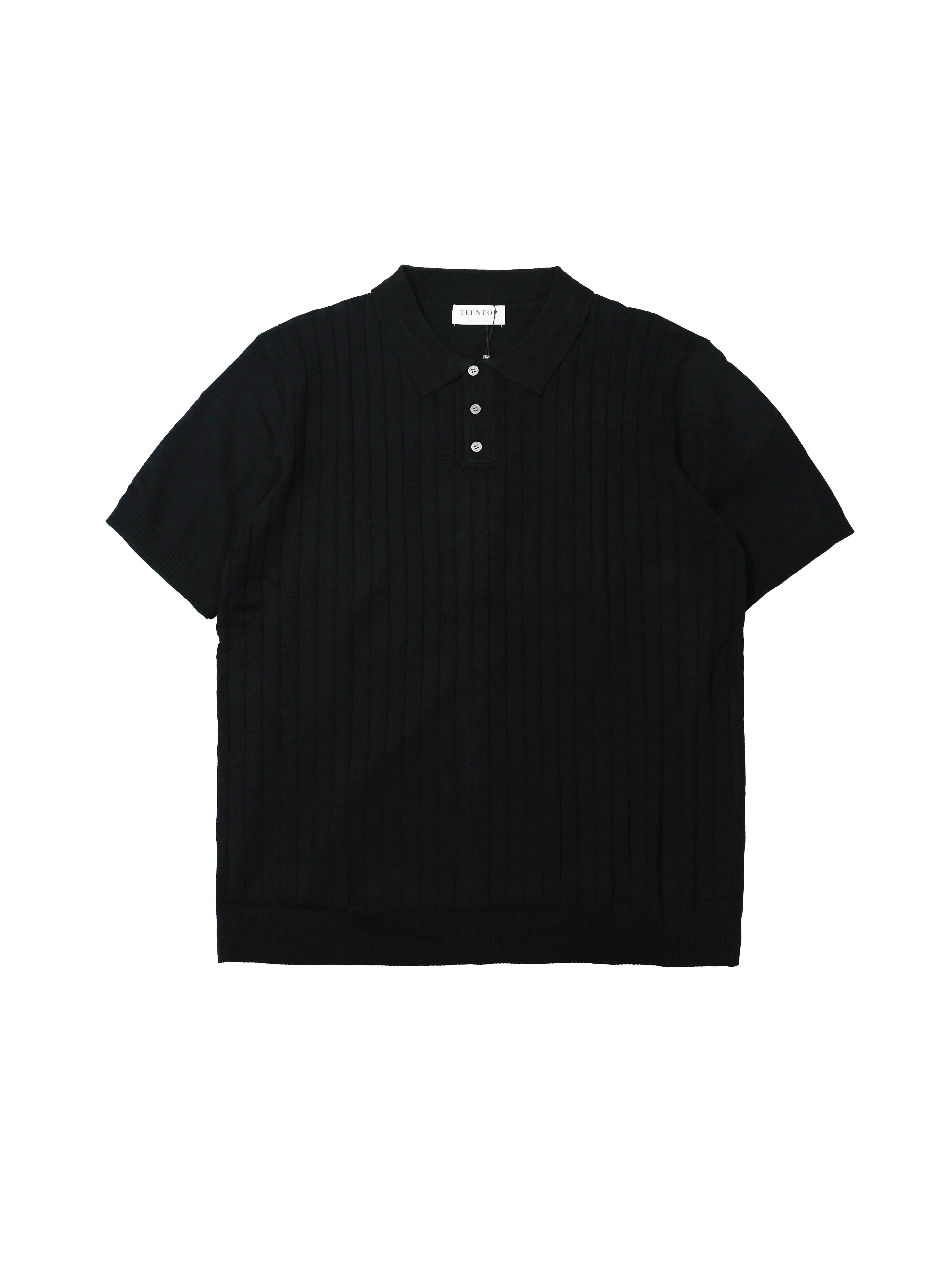 Black Ribbed Knit Polo