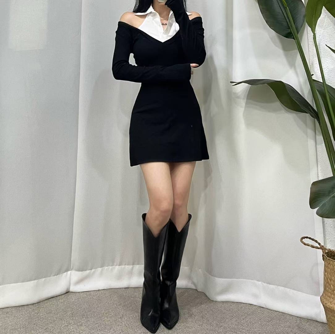 小企領假兩件連身裙