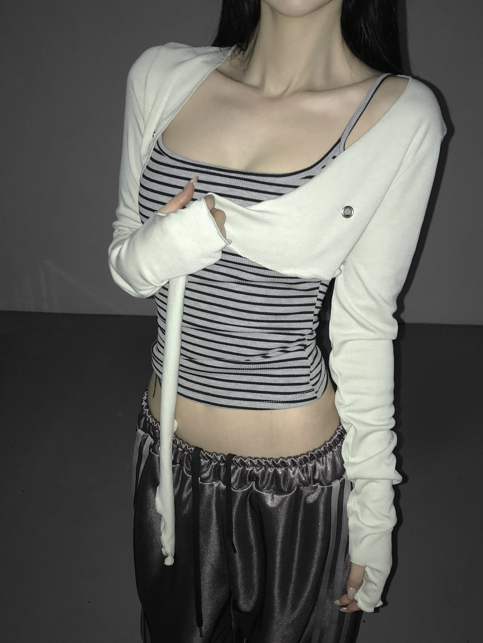 Asymmetrical Grommet Crop Bolero