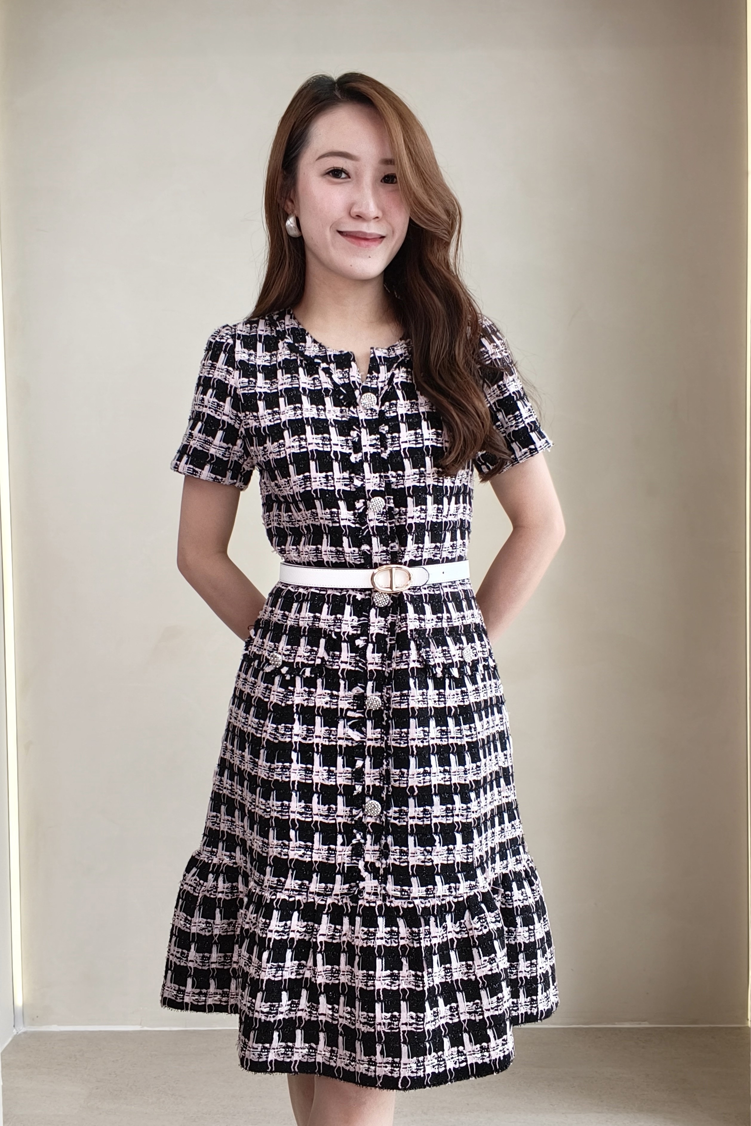25688 Textured Tweed Fit & Flare Dress